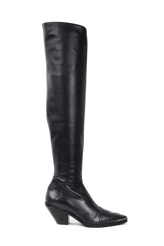 METAL TIP SUEDE TALL MIDNIGHT COWBOY BOOT
