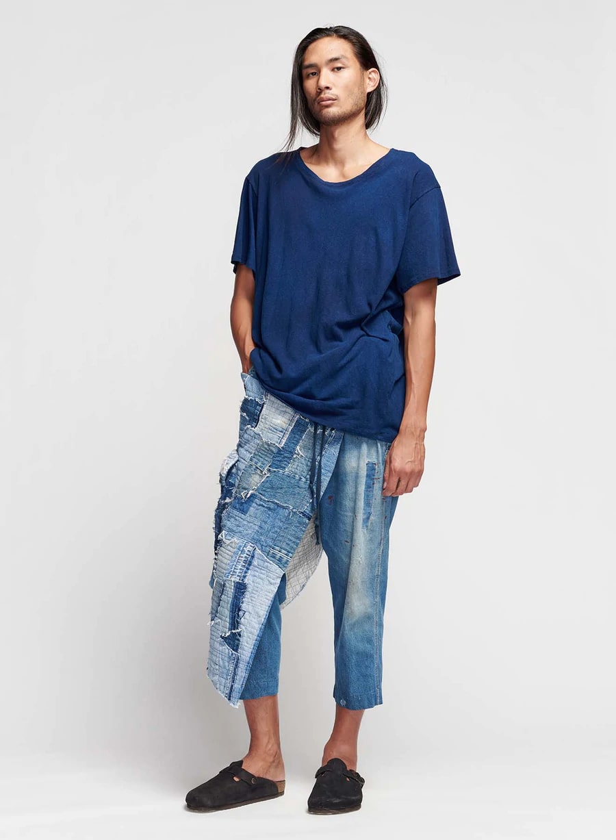 DENIM STITCHWORK WRAP PANT