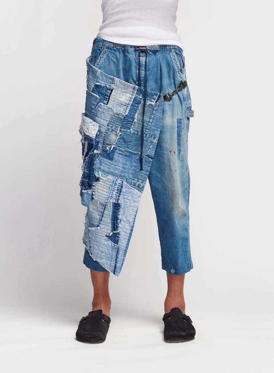 DENIM STITCHWORK WRAP PANT