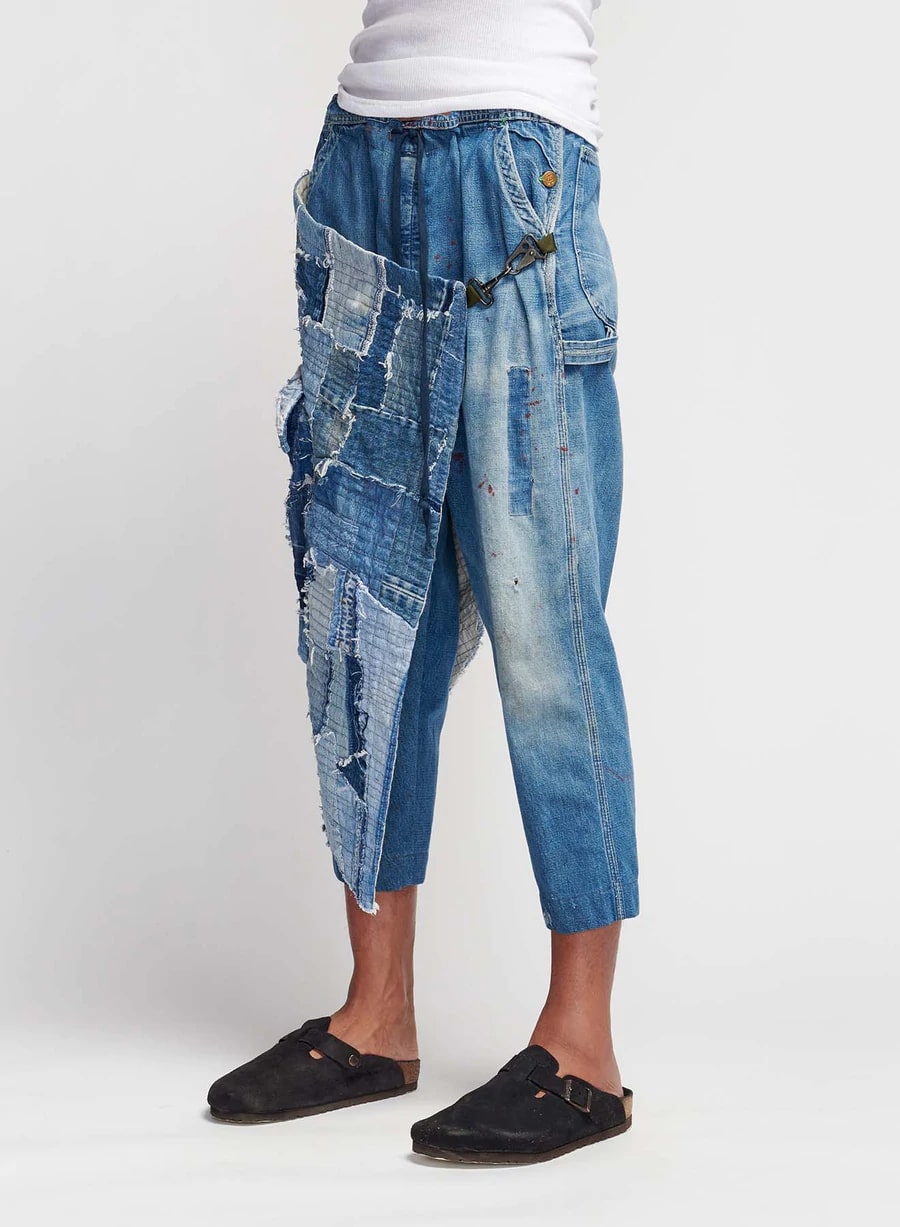 DENIM STITCHWORK WRAP PANT